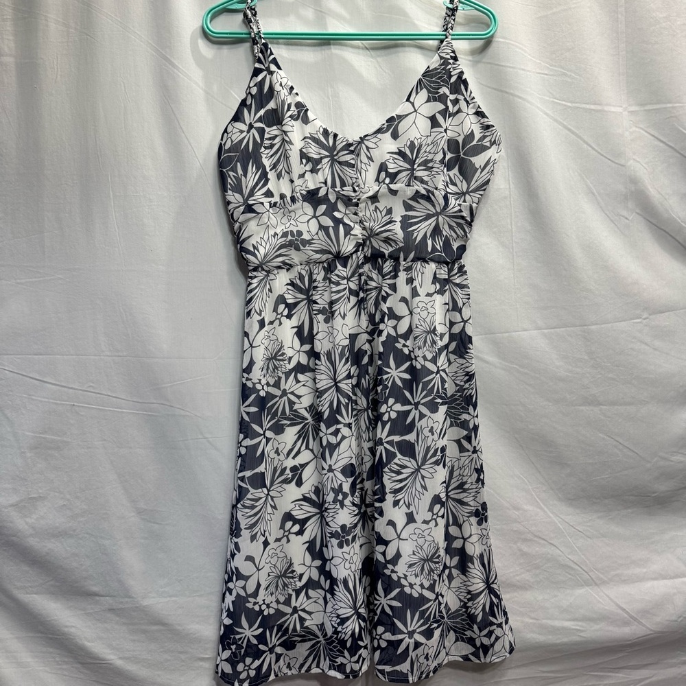 Touché Floral Pattern Navy White Sun Dress Spaghetti Straps US 8
